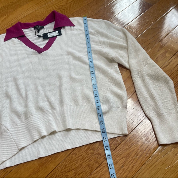 NWT Rag & Bone Brianne Cashmere/Cotton Ivory Knit Polo Academia Sweater, Size M - Picture 9 of 12